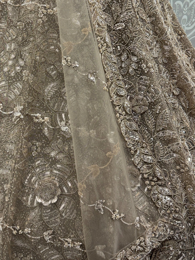 Attractive Beige Beads Work Net Reception Wear Lehenga Choli