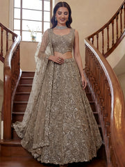 Attractive Beige Beads Work Net Reception Wear Lehenga Choli