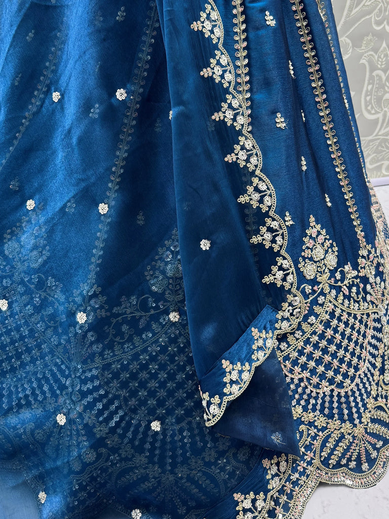 Dazzling Navy Blue Dori Work Satin Engagement Wear Lehenga Choli
