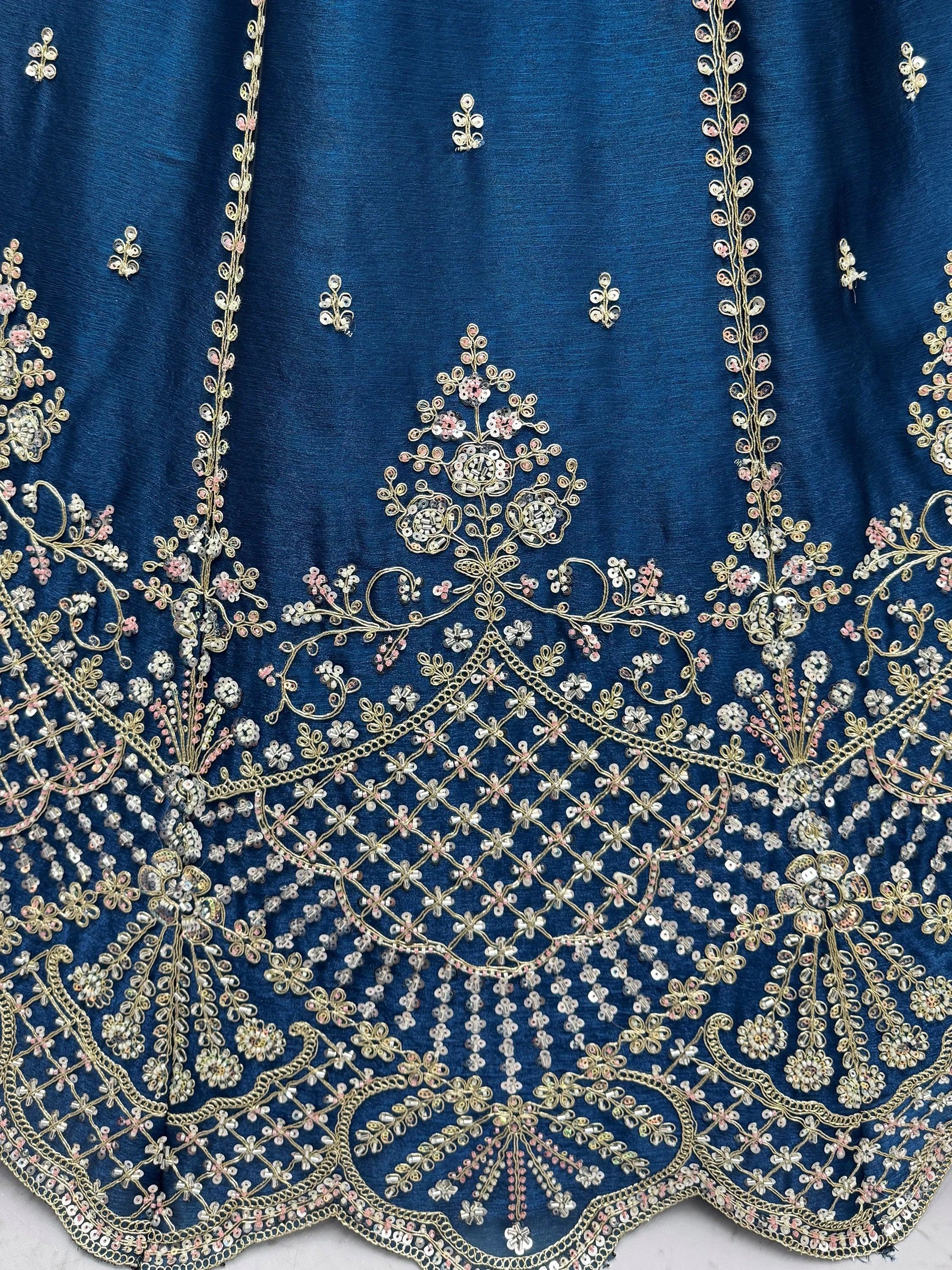 Dazzling Navy Blue Dori Work Satin Engagement Wear Lehenga Choli
