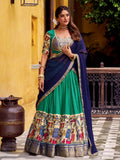 Elegant Green Kalamkari Printed Chanderi Silk Half Saree Lehenga