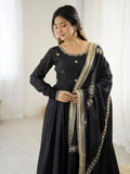 Outstanding Black Silk Sequins Embroidered Anarkali Suit