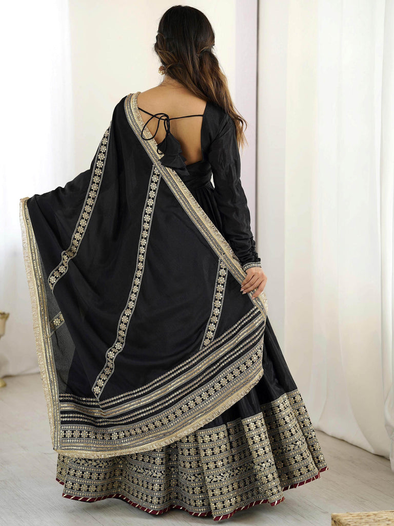 Outstanding Black Silk Sequins Embroidered Anarkali Suit