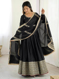 Outstanding Black Silk Sequins Embroidered Anarkali Suit