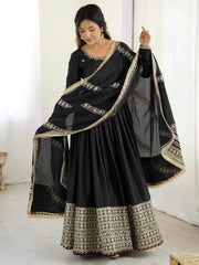 Outstanding Black Silk Sequins Embroidered Anarkali Suit