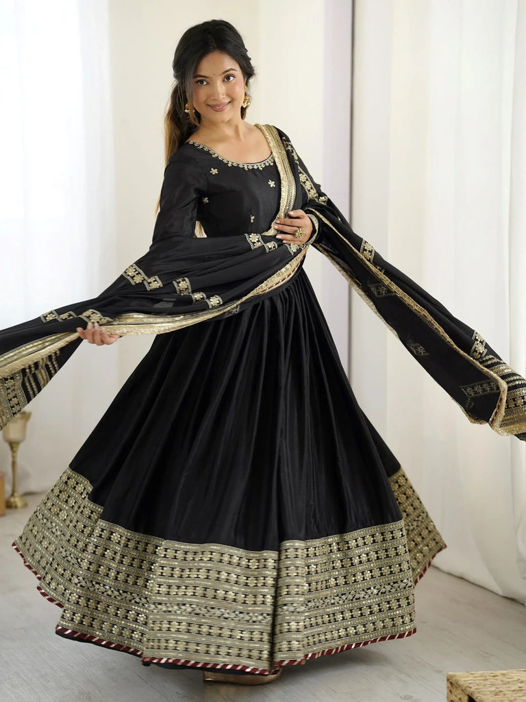 Outstanding Black Silk Sequins Embroidered Anarkali Suit