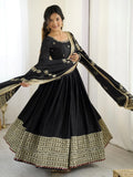 Outstanding Black Silk Sequins Embroidered Anarkali Suit