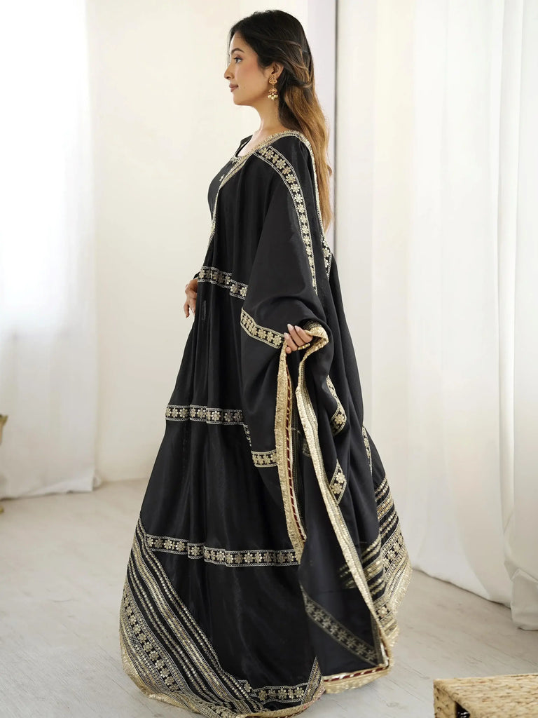 Outstanding Black Silk Sequins Embroidered Anarkali Suit