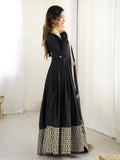 Outstanding Black Silk Sequins Embroidered Anarkali Suit