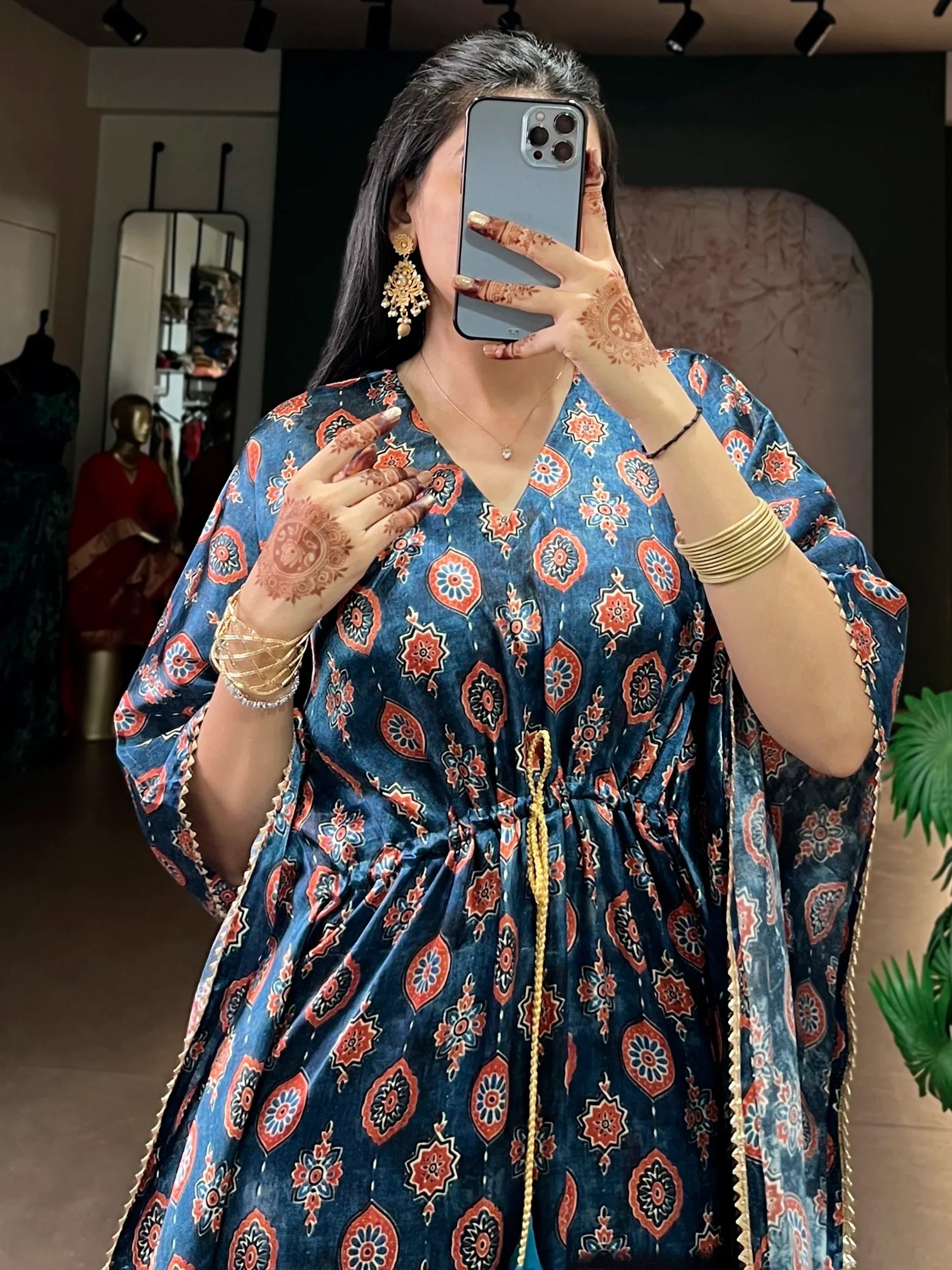 Precious Navy Blue Gota Laced Gaji Silk Event Wear Kaftan