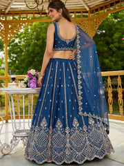 Dazzling Navy Blue Dori Work Satin Engagement Wear Lehenga Choli