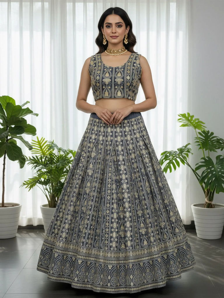 Fantastic Grey Thread Embroidered Georgette Festive Wear Lehenga Choli