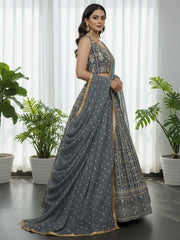 Fantastic Grey Thread Embroidered Georgette Festive Wear Lehenga Choli