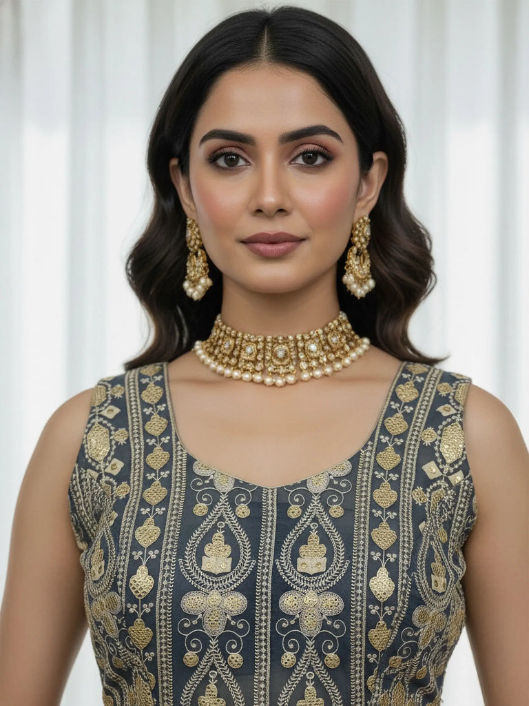 Fantastic Grey Thread Embroidered Georgette Festive Wear Lehenga Choli