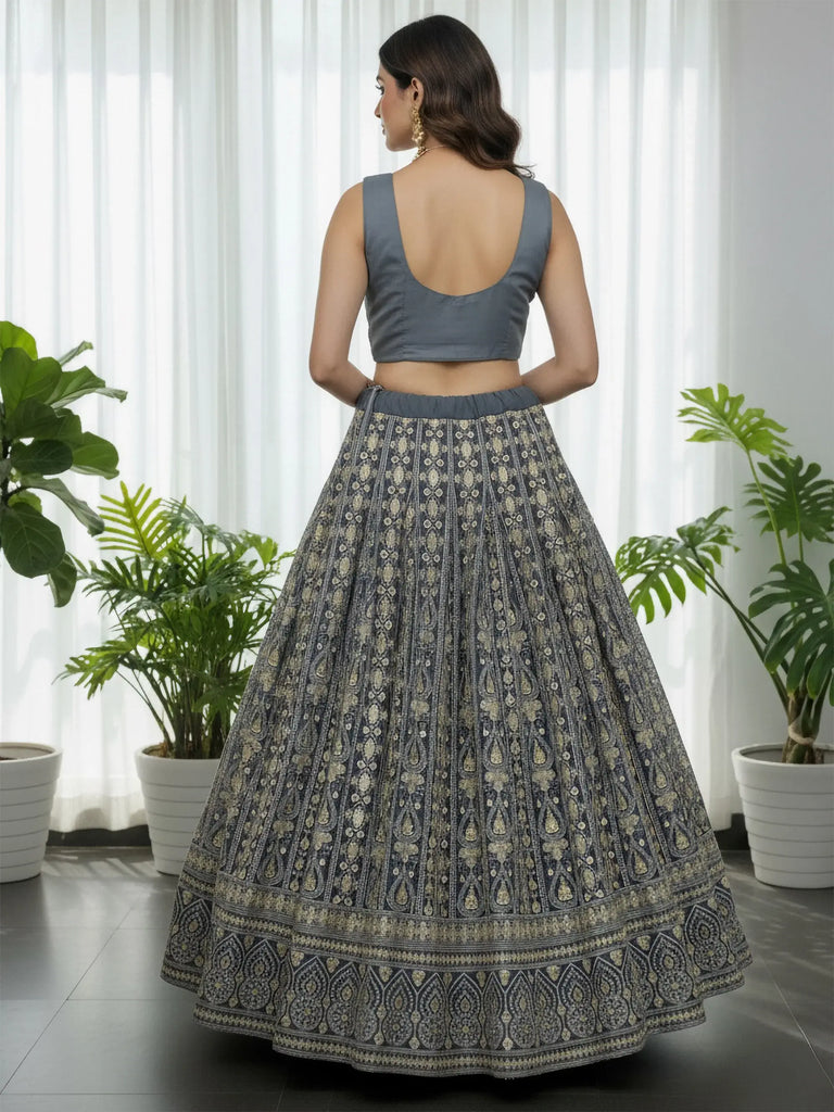 Fantastic Grey Thread Embroidered Georgette Festive Wear Lehenga Choli
