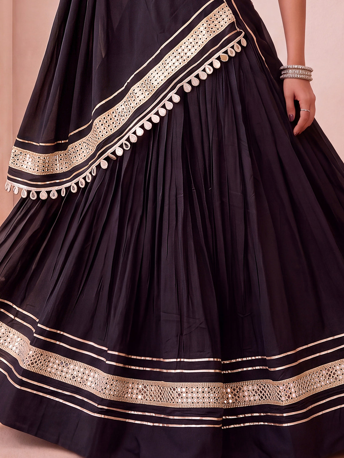 Enchanting Black Gota Laced Cotton Navratri Lehenga With Blouse