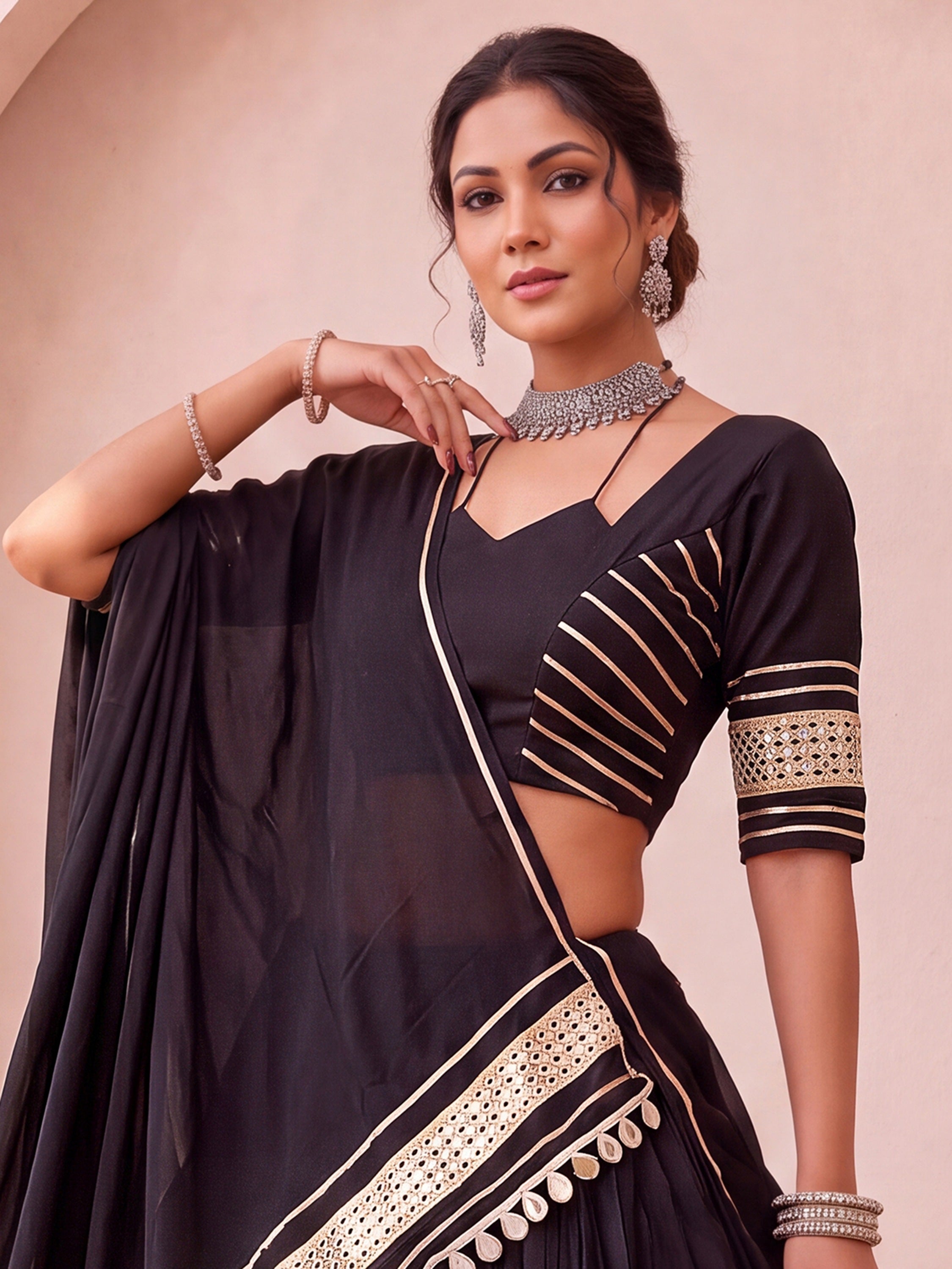 Enchanting Black Gota Laced Cotton Navratri Lehenga With Blouse