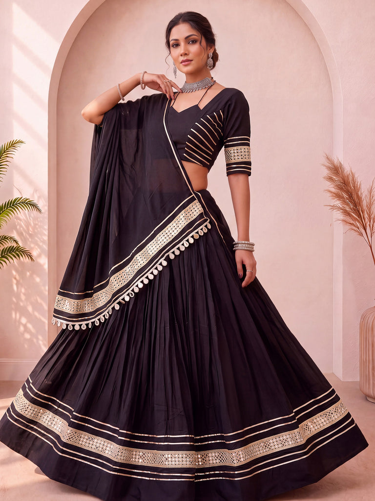 Enchanting Black Gota Laced Cotton Navratri Lehenga With Blouse