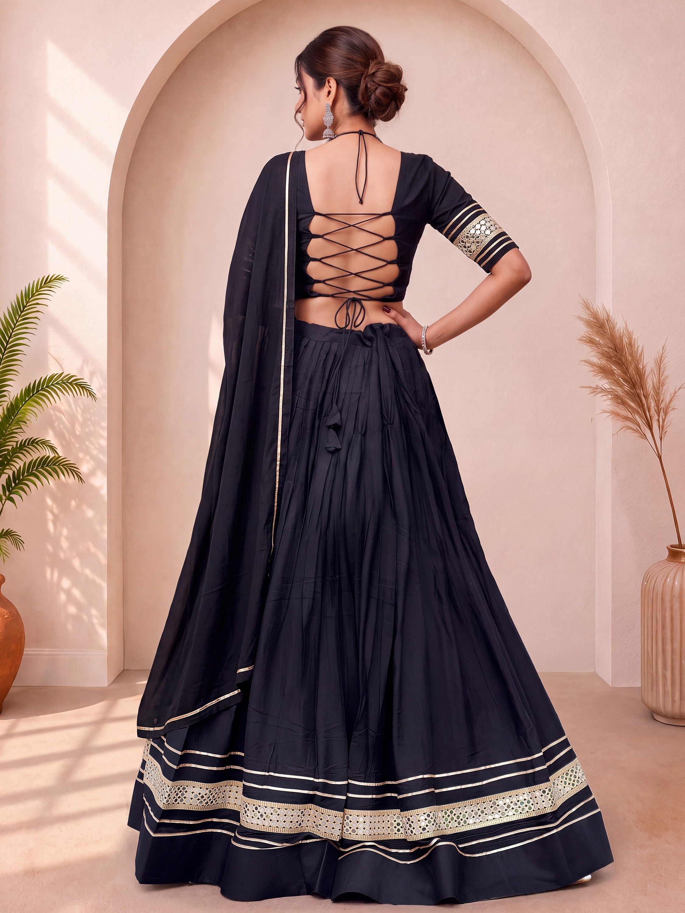Enchanting Black Gota Laced Cotton Navratri Lehenga With Blouse