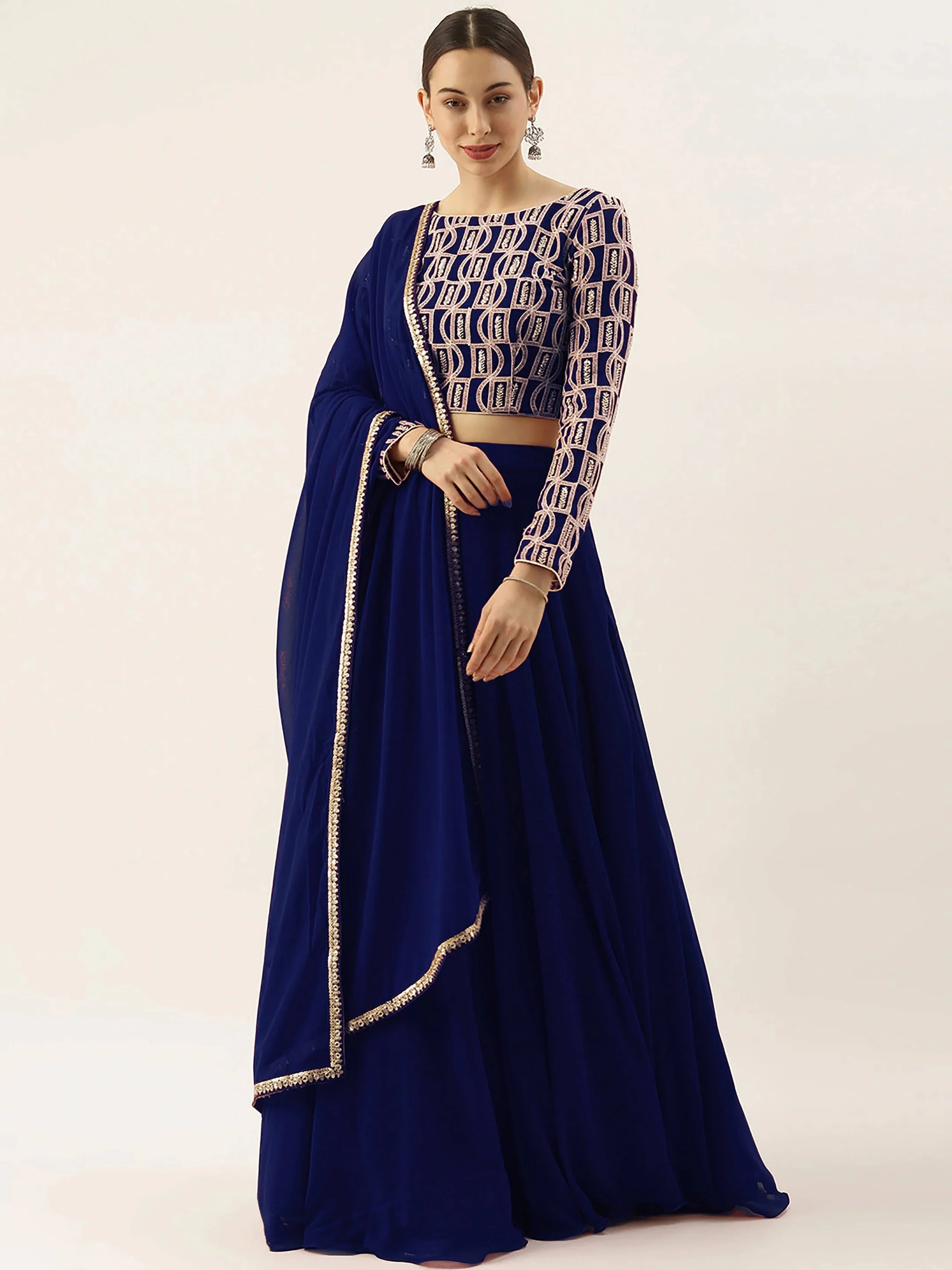 Ravishing Blue Sequins Georgette Party Wear Lehenga Choli With Dupatta