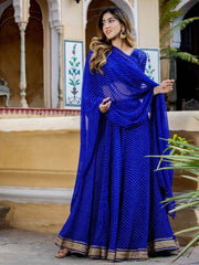 Gorgeous Blue Laheriya Print Georgette Wedding Wear Lehenga Choli