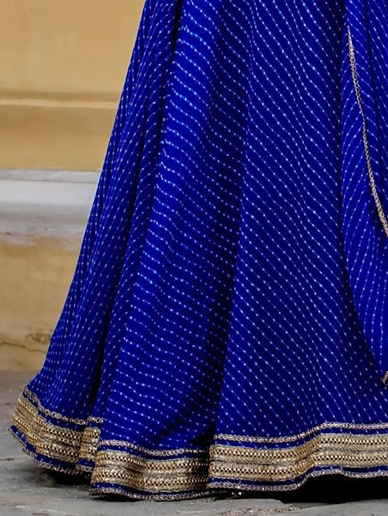 Gorgeous Blue Laheriya Print Georgette Wedding Wear Lehenga Choli