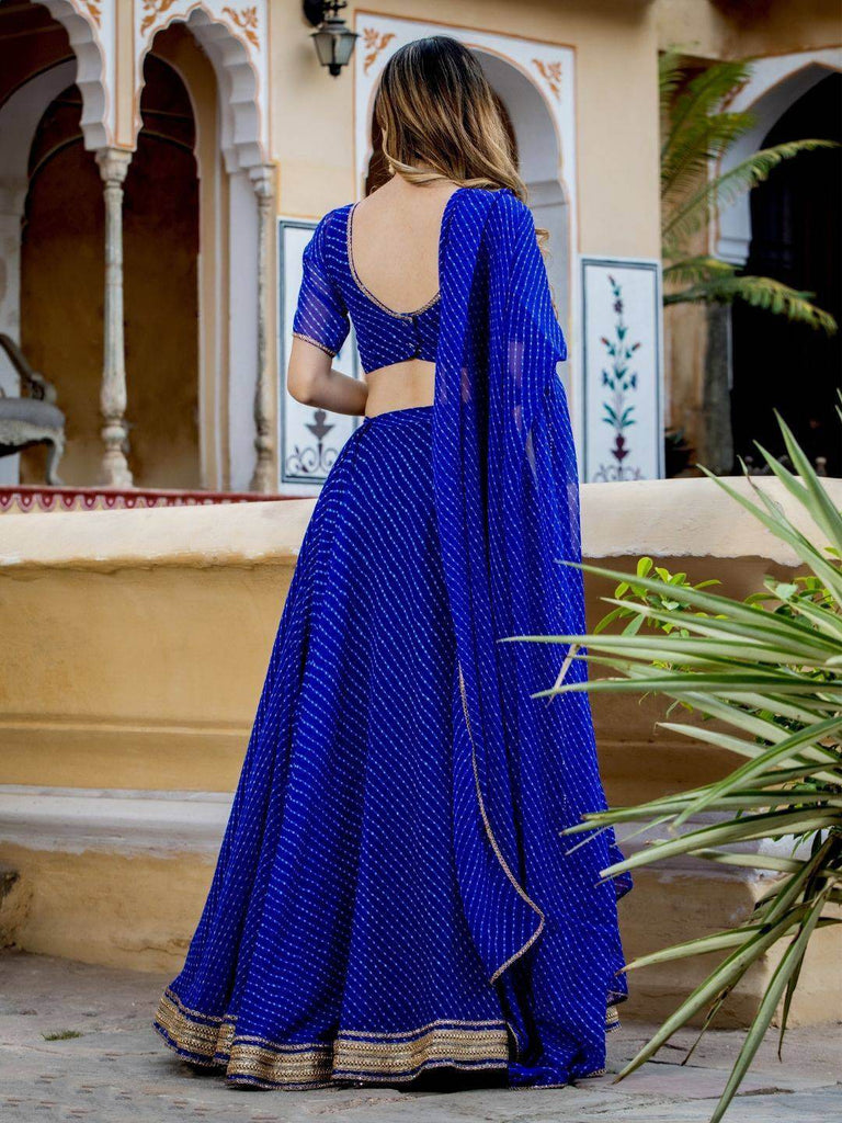 Gorgeous Blue Laheriya Print Georgette Wedding Wear Lehenga Choli