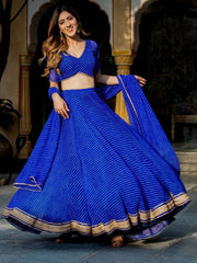 Gorgeous Blue Laheriya Print Georgette Wedding Wear Lehenga Choli