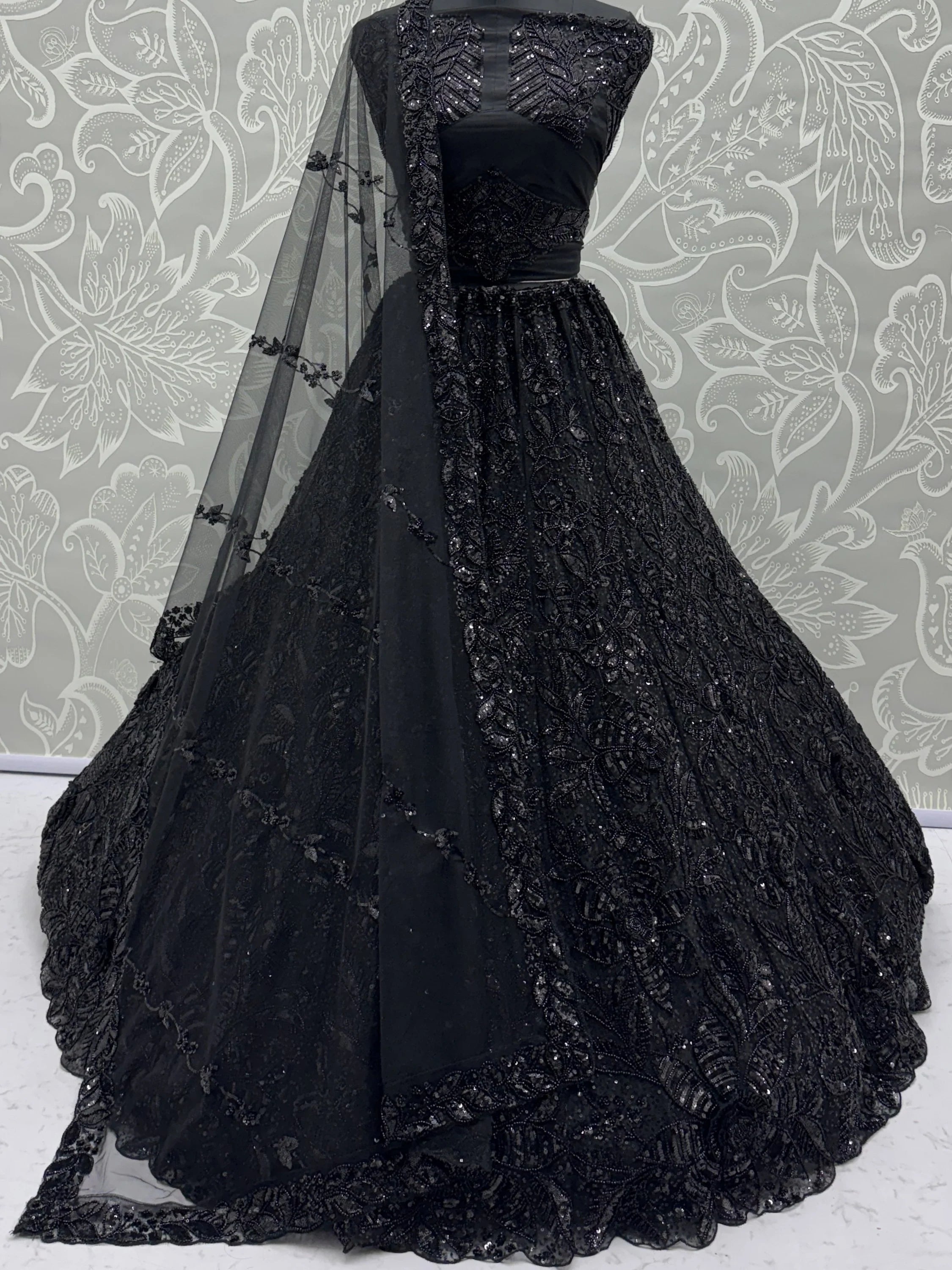 Glamorous Black Sequins Net Cocktail Party Wear Lehenga Choli