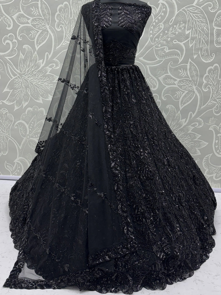 Glamorous Black Sequins Net Cocktail Party Wear Lehenga Choli