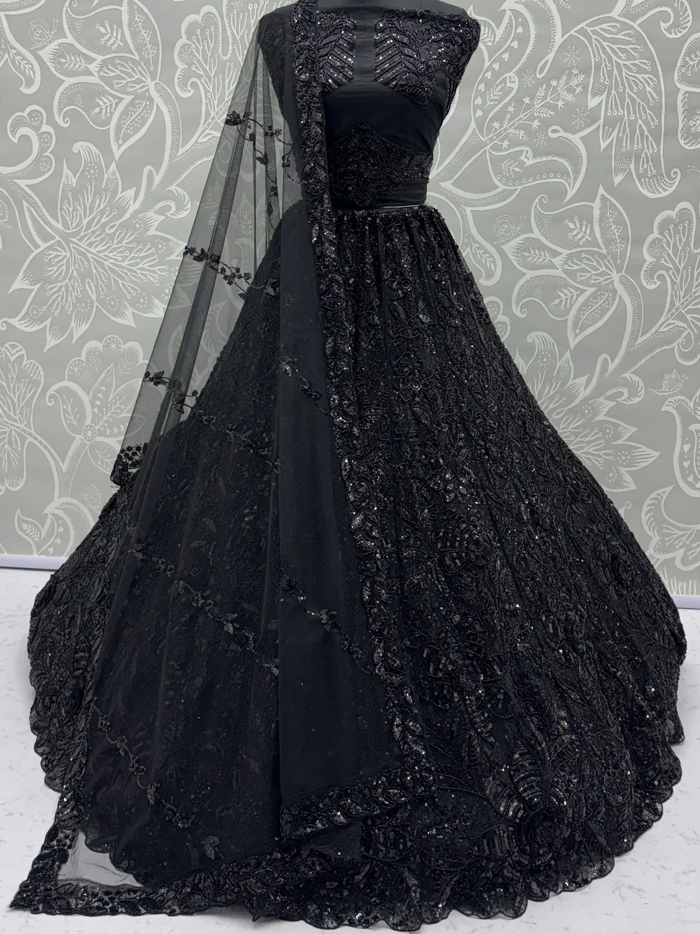 Glamorous Black Sequins Net Cocktail Party Wear Lehenga Choli