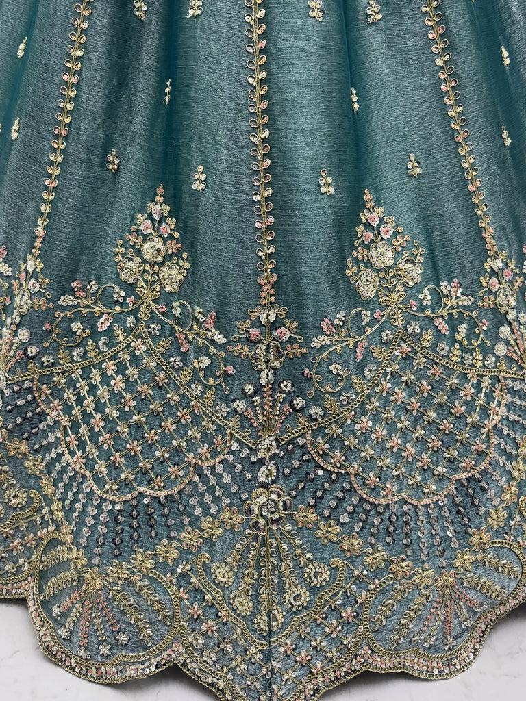 Stunning Blue Dori Work Satin Reception Wear Lehenga Choli