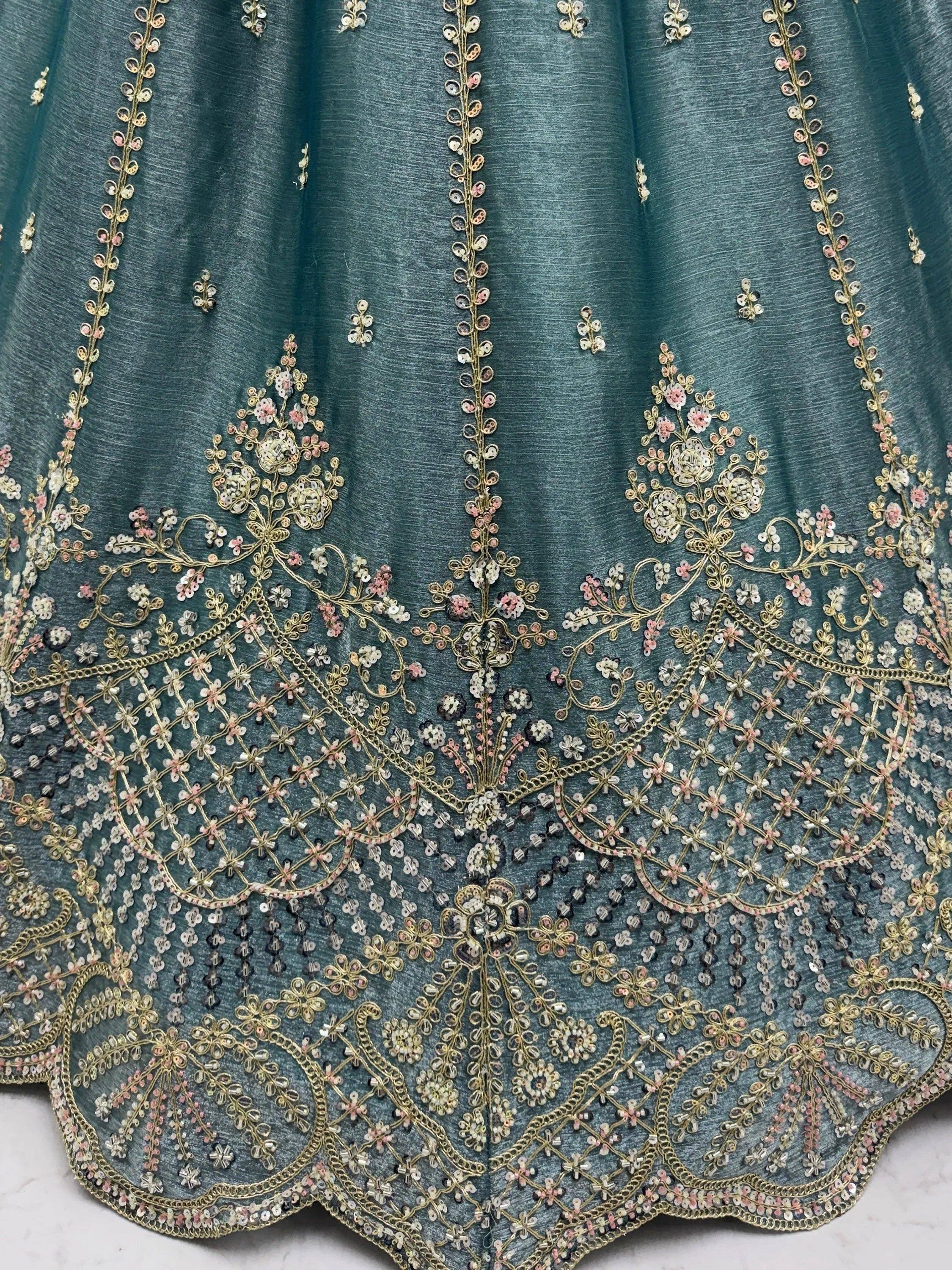 Stunning Blue Dori Work Satin Reception Wear Lehenga Choli