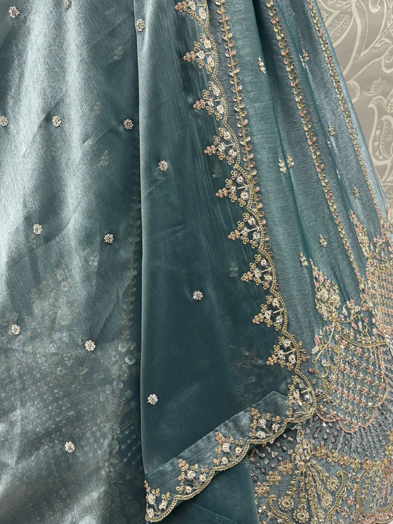 Stunning Blue Dori Work Satin Reception Wear Lehenga Choli