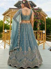 Stunning Blue Dori Work Satin Reception Wear Lehenga Choli
