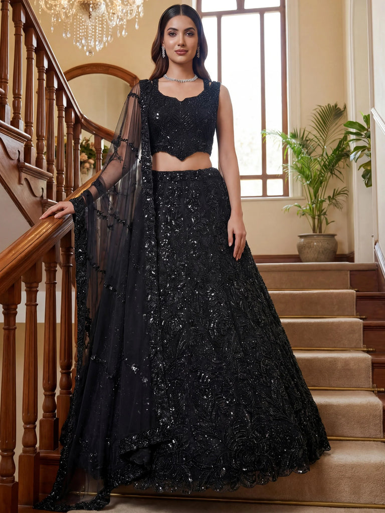 Glamorous Black Sequins Net Cocktail Party Wear Lehenga Choli