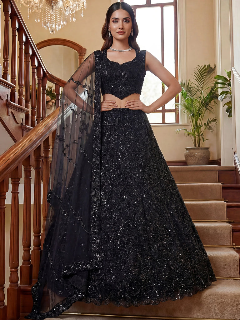 Glamorous Black Sequins Net Cocktail Party Wear Lehenga Choli