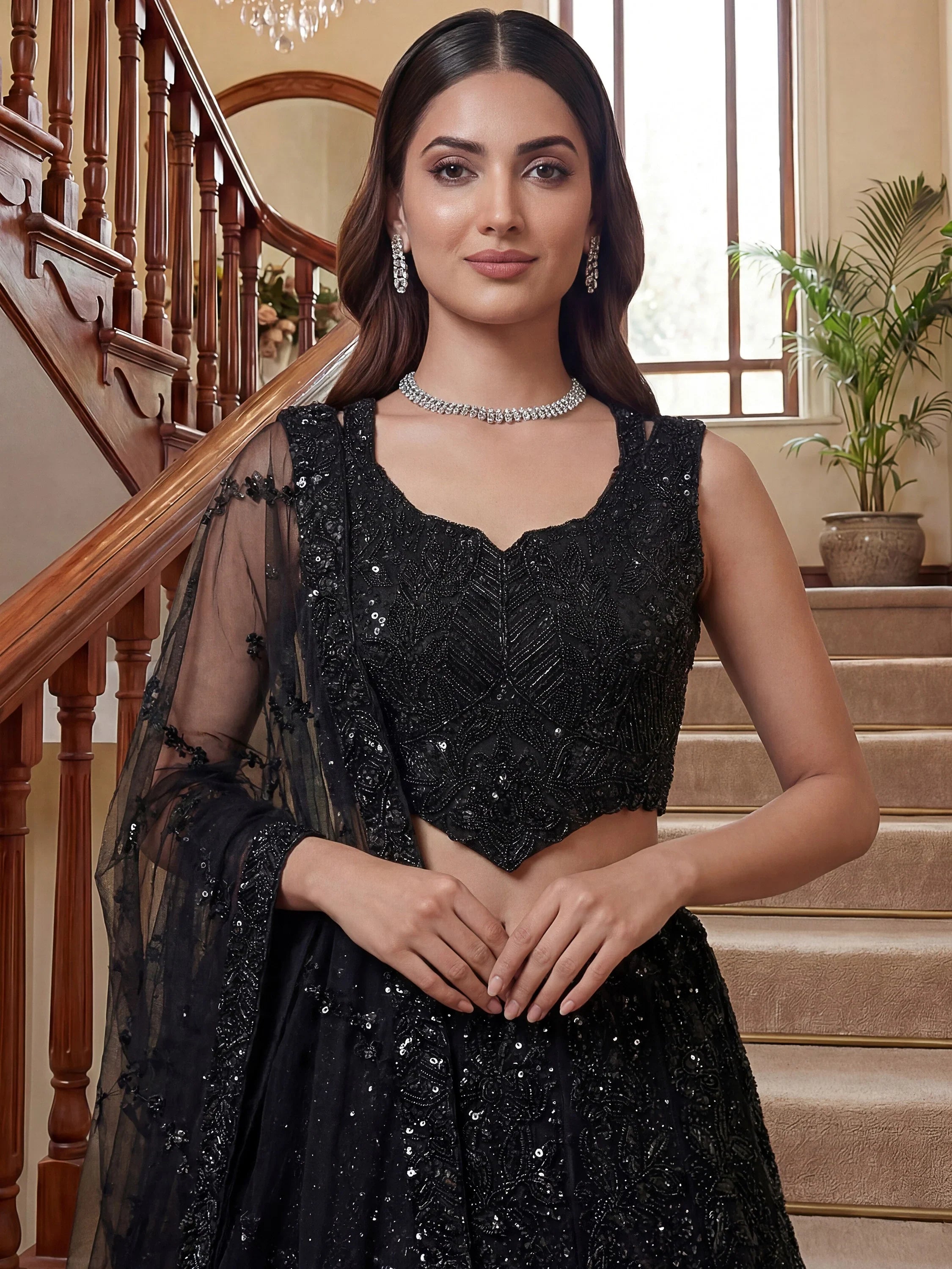 Glamorous Black Sequins Net Cocktail Party Wear Lehenga Choli