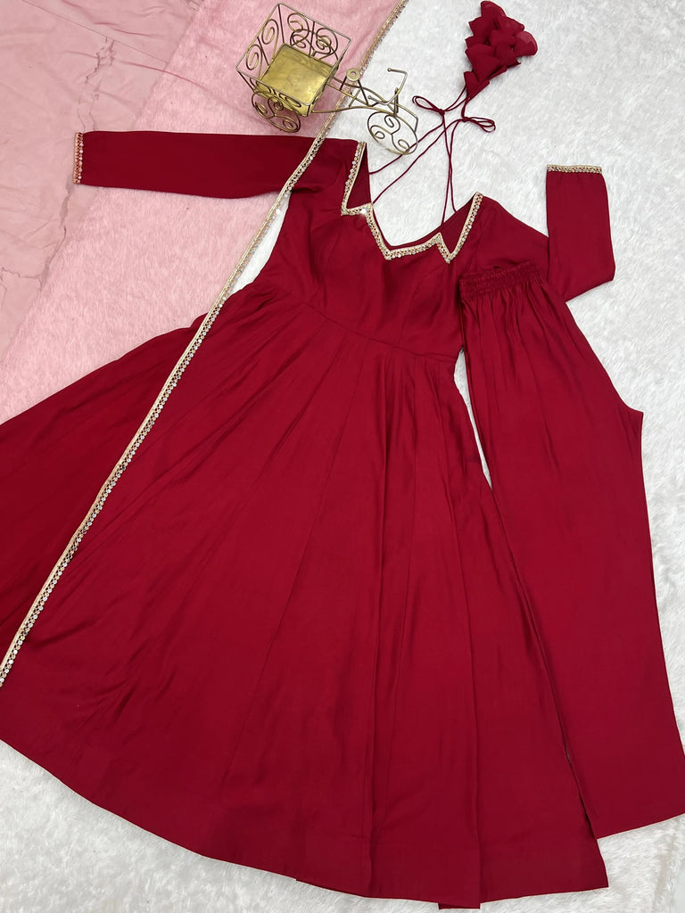 Charming Red Plain Georgette Wedding Wear Anarakali Suit