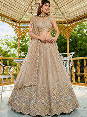 Impressive Beige Dori Work Satin Wedding Wear Lehenga Choli