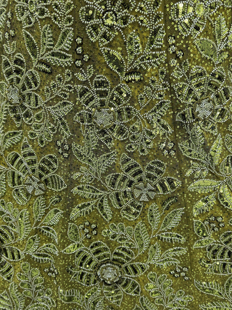 Gorgeous Olive Green Beads Work Net Engagement Wear Lehenga Choli