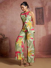 Gorgeous Green Digital Printed Muslin Silk Party Wear Co-Ord Set