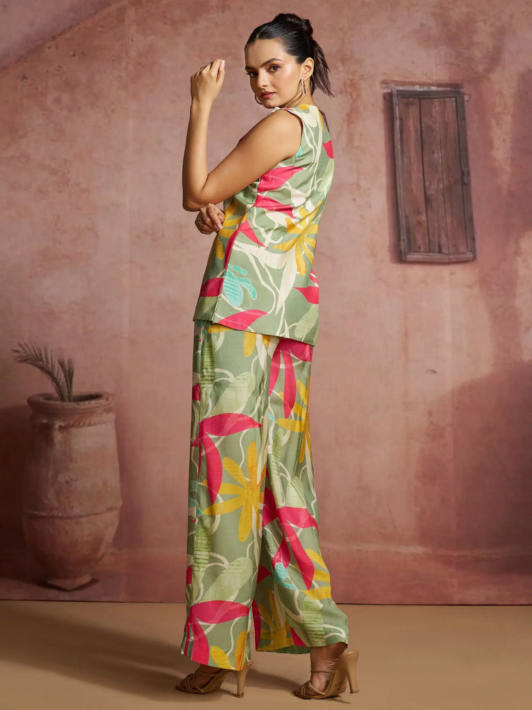 Gorgeous Green Digital Printed Muslin Silk Party Wear Co-Ord Set
