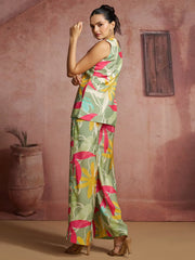 Gorgeous Green Digital Printed Muslin Silk Party Wear Co-Ord Set