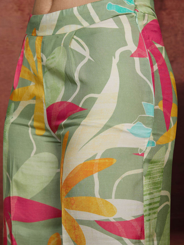 Gorgeous Green Digital Printed Muslin Silk Party Wear Co-Ord Set