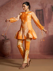 Glamorous Orange Digital Printed Muslin Silk Party Wear Co-Ord Set