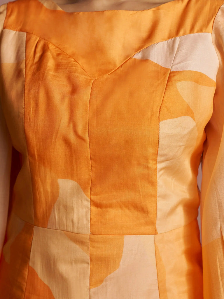 Glamorous Orange Digital Printed Muslin Silk Party Wear Co-Ord Set