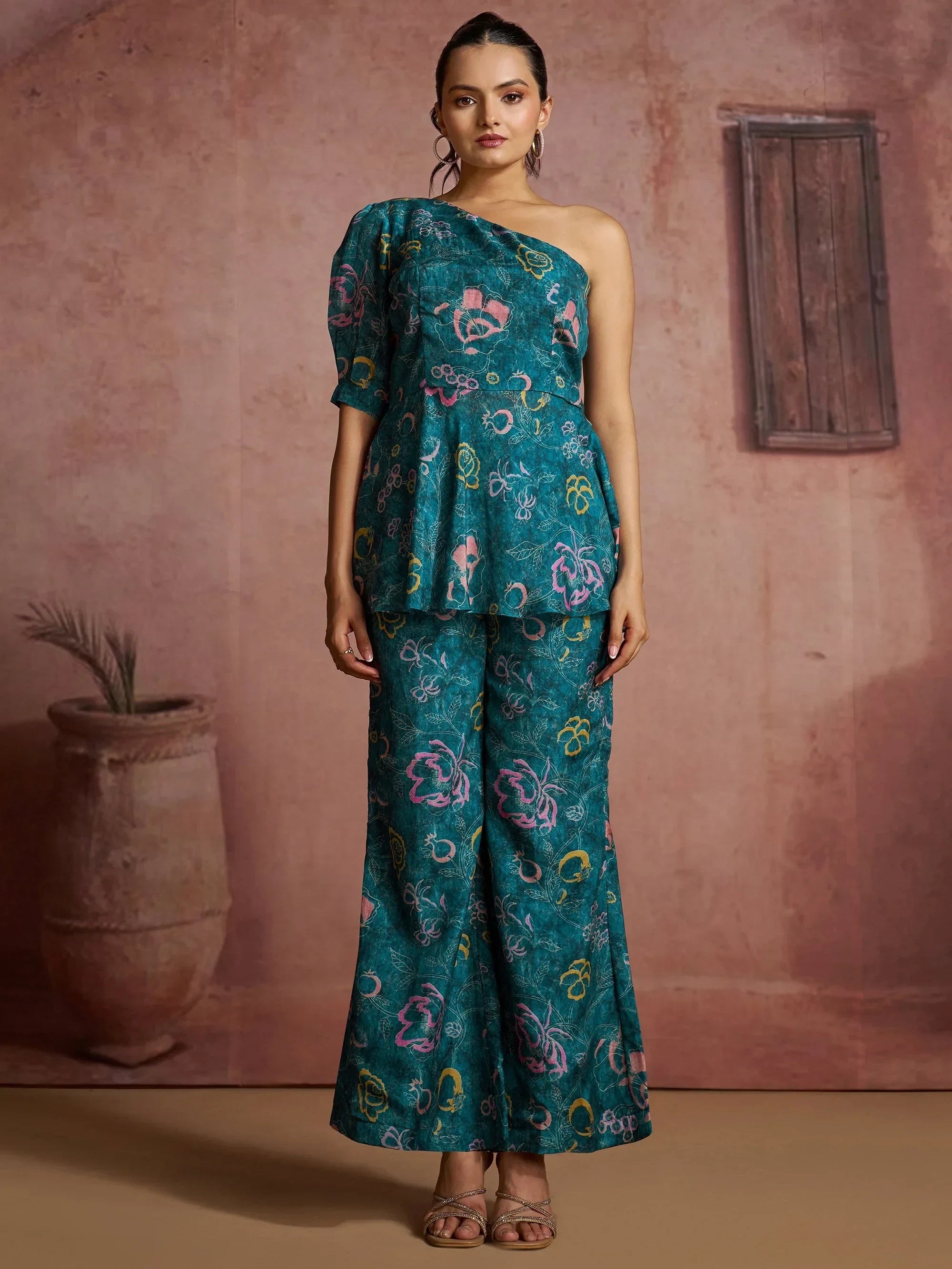 Fantastic Blue Digital Printed Muslin Silk Party Wear Co-Ord Set