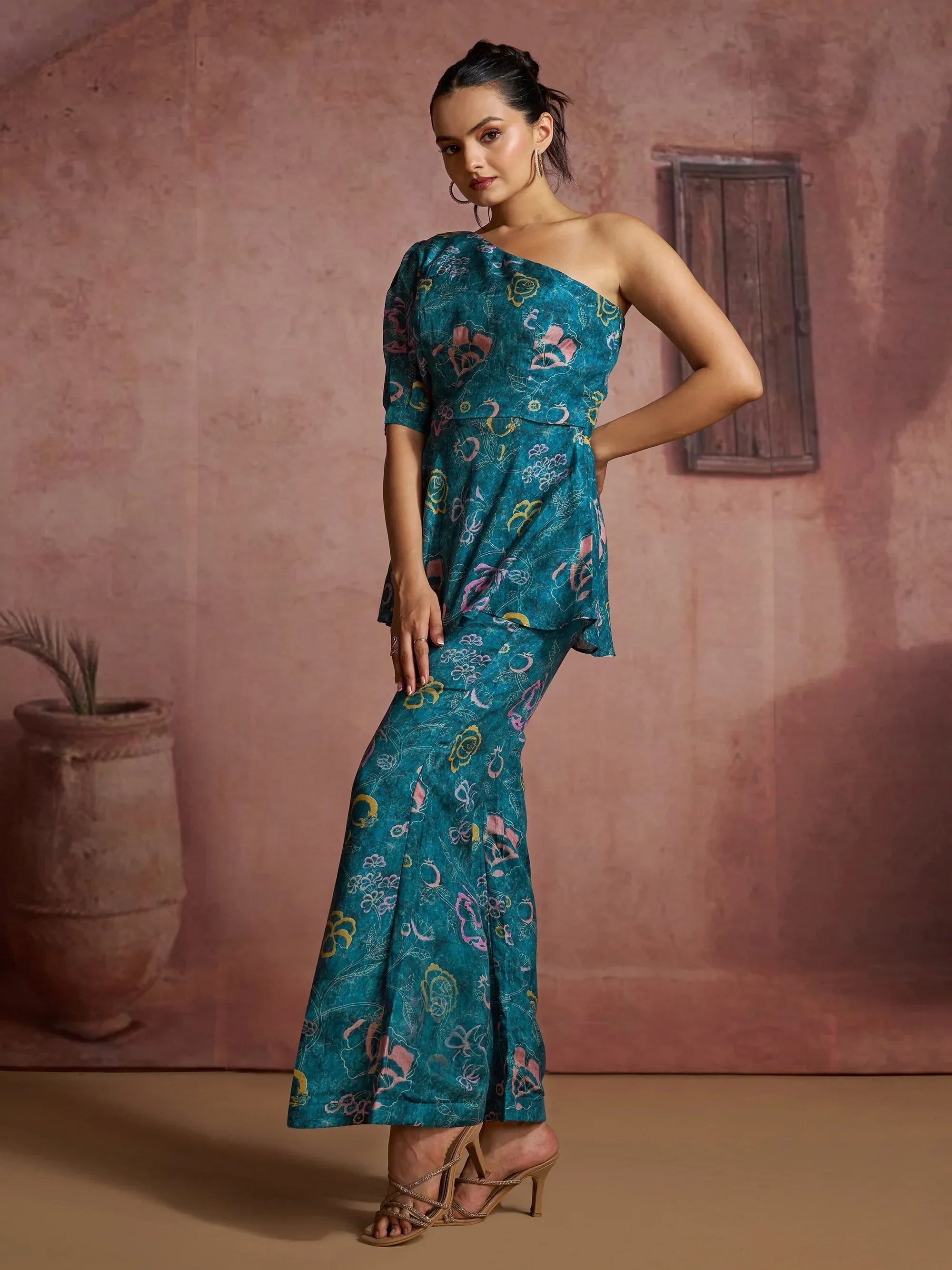 Fantastic Blue Digital Printed Muslin Silk Party Wear Co-Ord Set