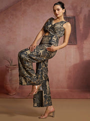 Attractive Black Digital Printed Muslin Silk Party Wear Jumpsuit